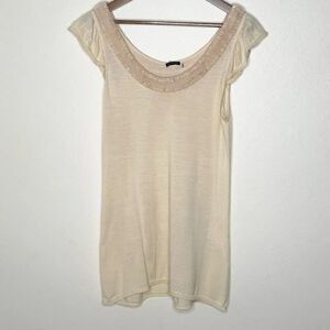 Magaschoni Cream Silk Cotton Blend Wide Neck Tunic Blouse - Women’s US LG